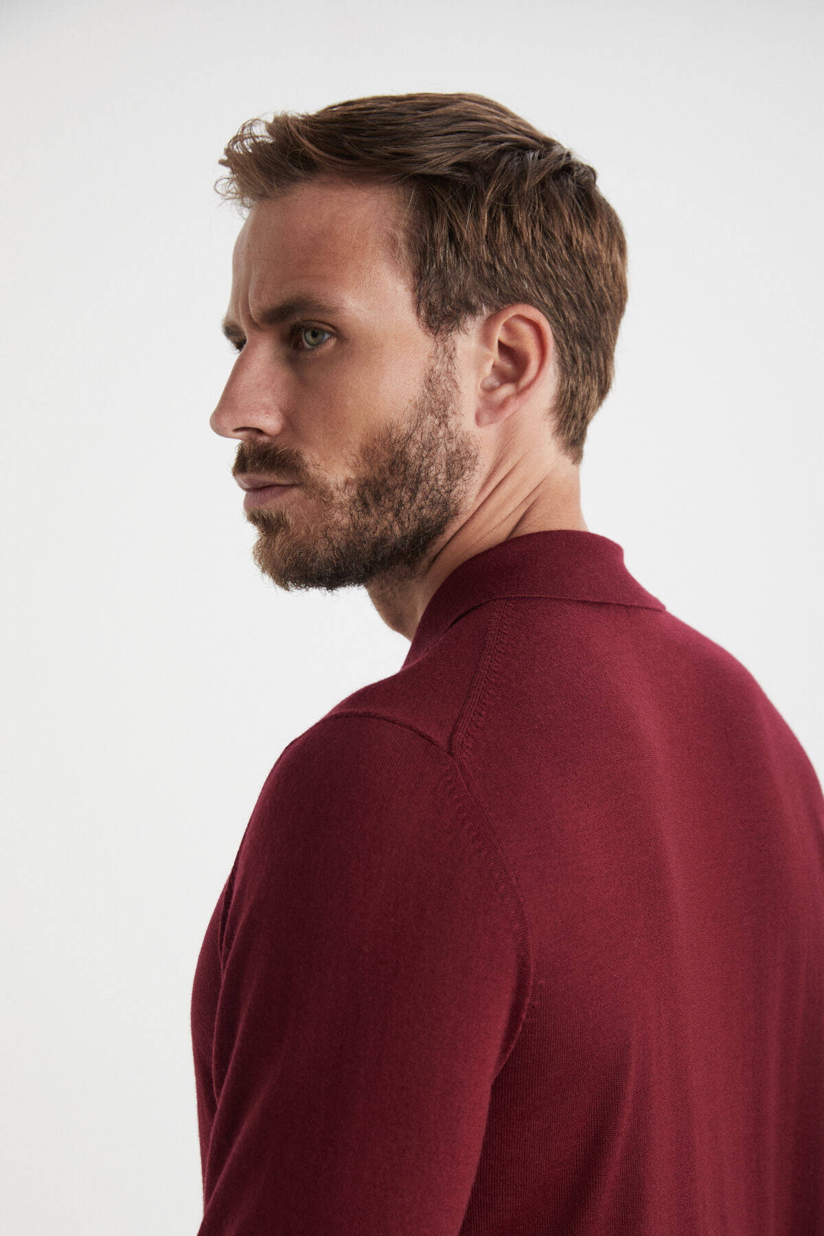 Extrafine Merino Polo Yaka Bordo Triko