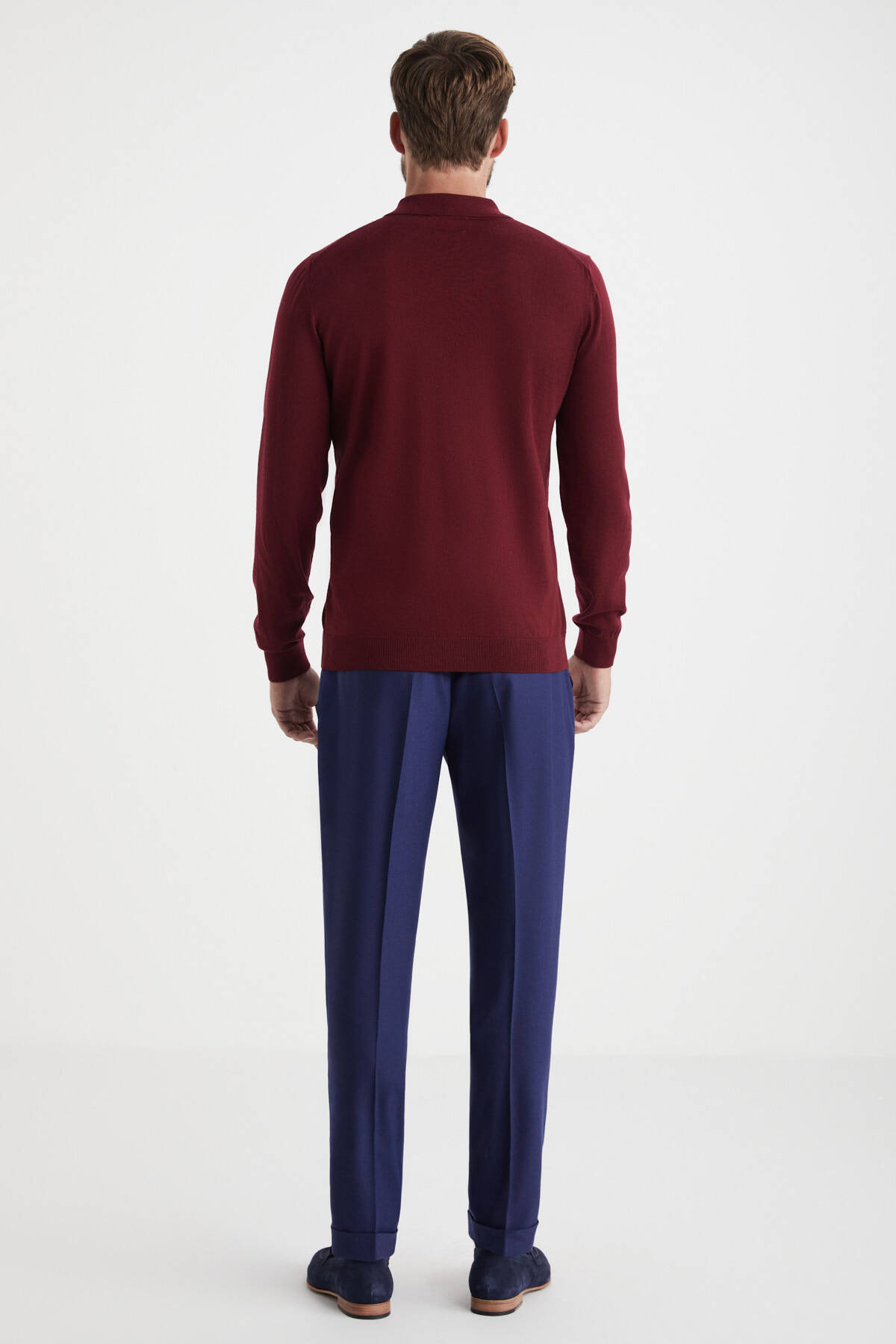 Extrafine Merino Polo Yaka Bordo Triko