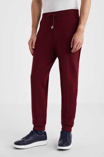 Bordo Merino Yün Activewear Triko Pantolon - Hemington