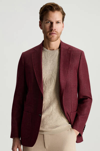 Keten Karışım Bordo Yazlık Blazer Ceket - Hemington