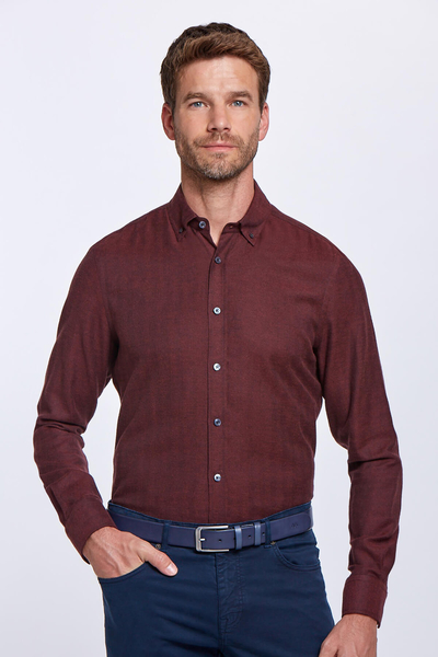 Bordo Slim Fit Spor Gömlek