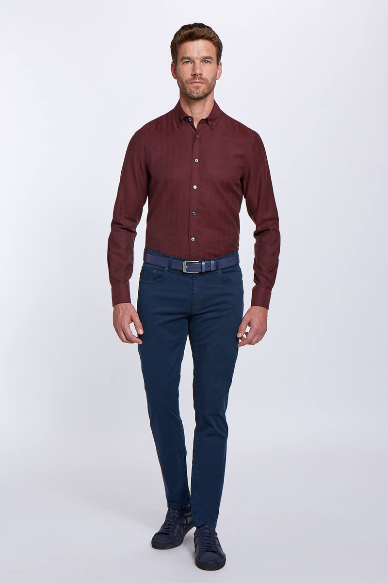 Hemington Bordo Slim Fit Spor Gömlek. 2