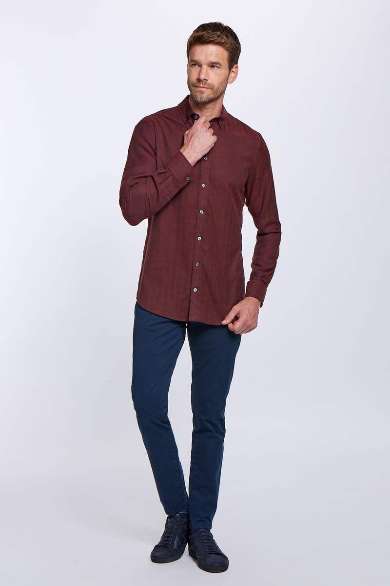 Hemington Bordo Slim Fit Spor Gömlek. 5