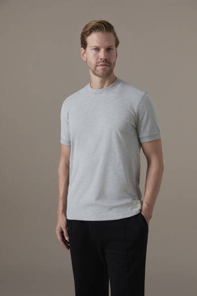 Brushed Pamuk Rahat Kesim Bisiklet Yaka Açık Gri T-Shirt - Hemington