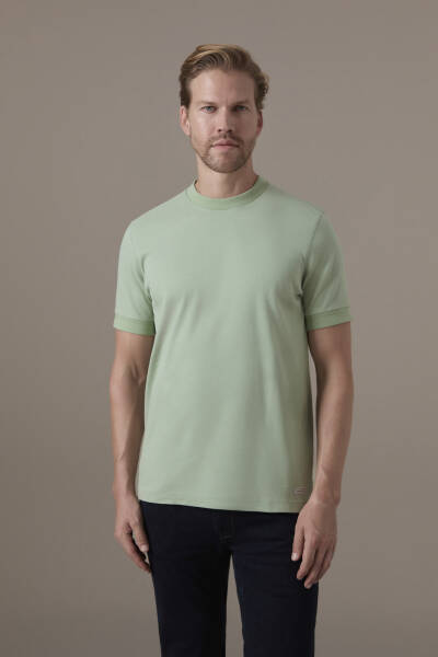 Brushed Pamuk Rahat Kesim Bisiklet Yaka Açık Yeşil T-Shirt - Hemington