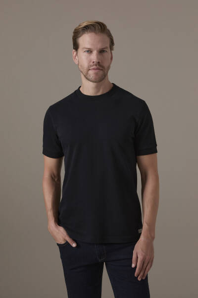 Brushed Pamuk Rahat Kesim Bisiklet Yaka Siyah T-Shirt - Hemington