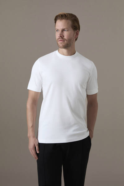 Brushed Pamuk Rahat Kesim Bisiklet Yaka Beyaz T-Shirt - Hemington