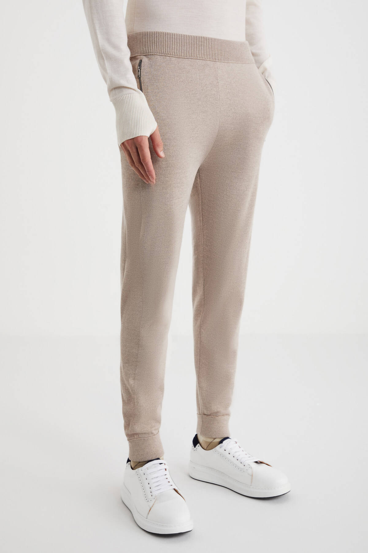 Camel Merino Yün Activewear Şerit Detaylı Triko Pantolon