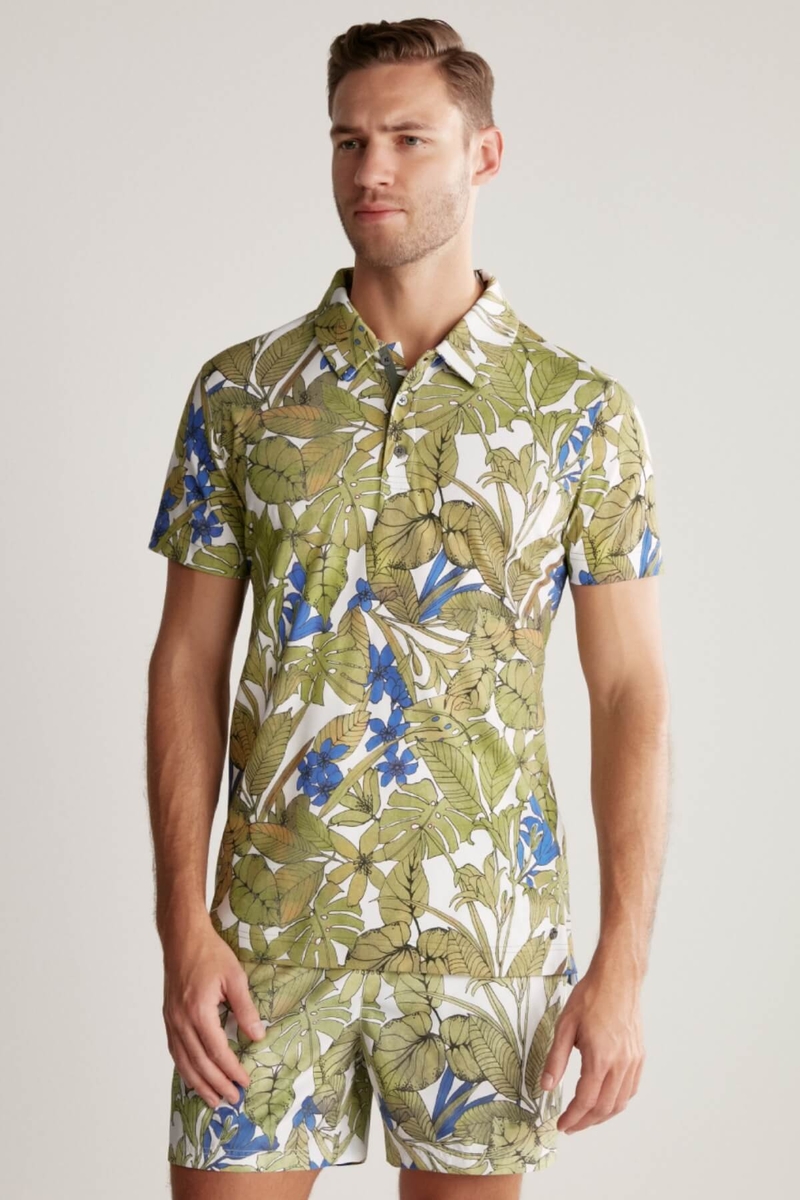 Hemington Çiçek Desenli Yeşil Polo Yaka T-Shirt. 4 Hemington Çiçek Desenli Yeşil Polo Yaka T-Shirt. 4