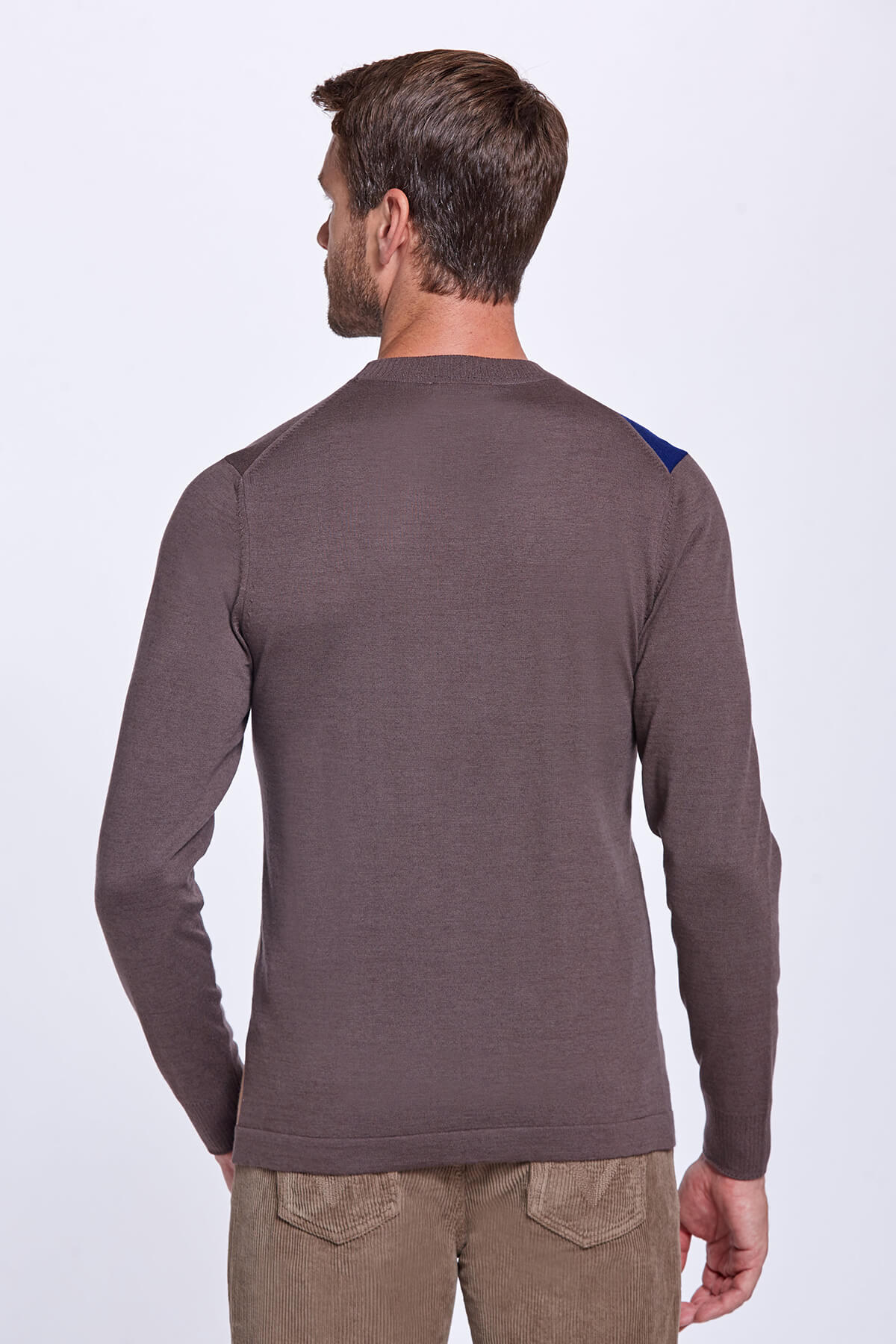 Çizgi Desen Bisiklet Yaka Kahverengi Triko