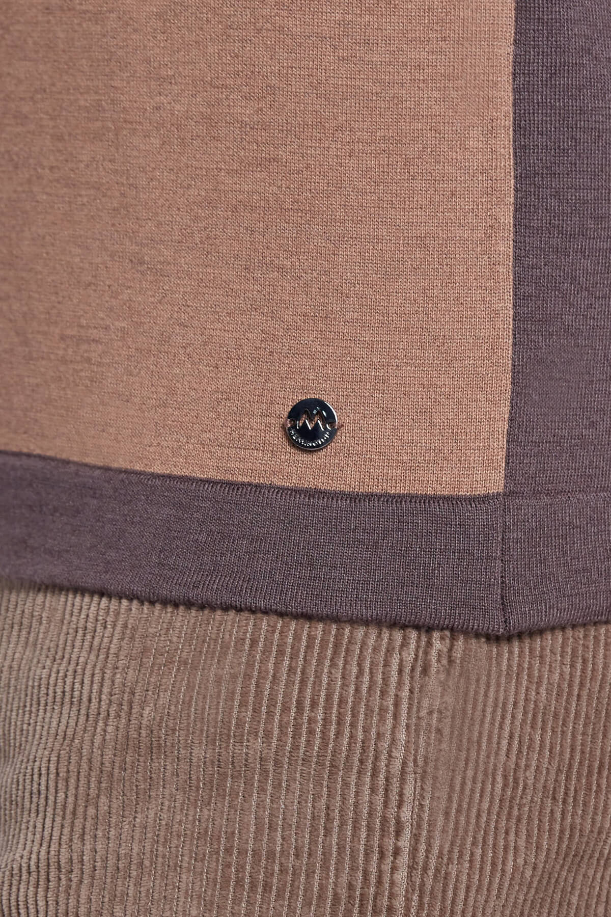 Çizgi Desen Bisiklet Yaka Kahverengi Triko