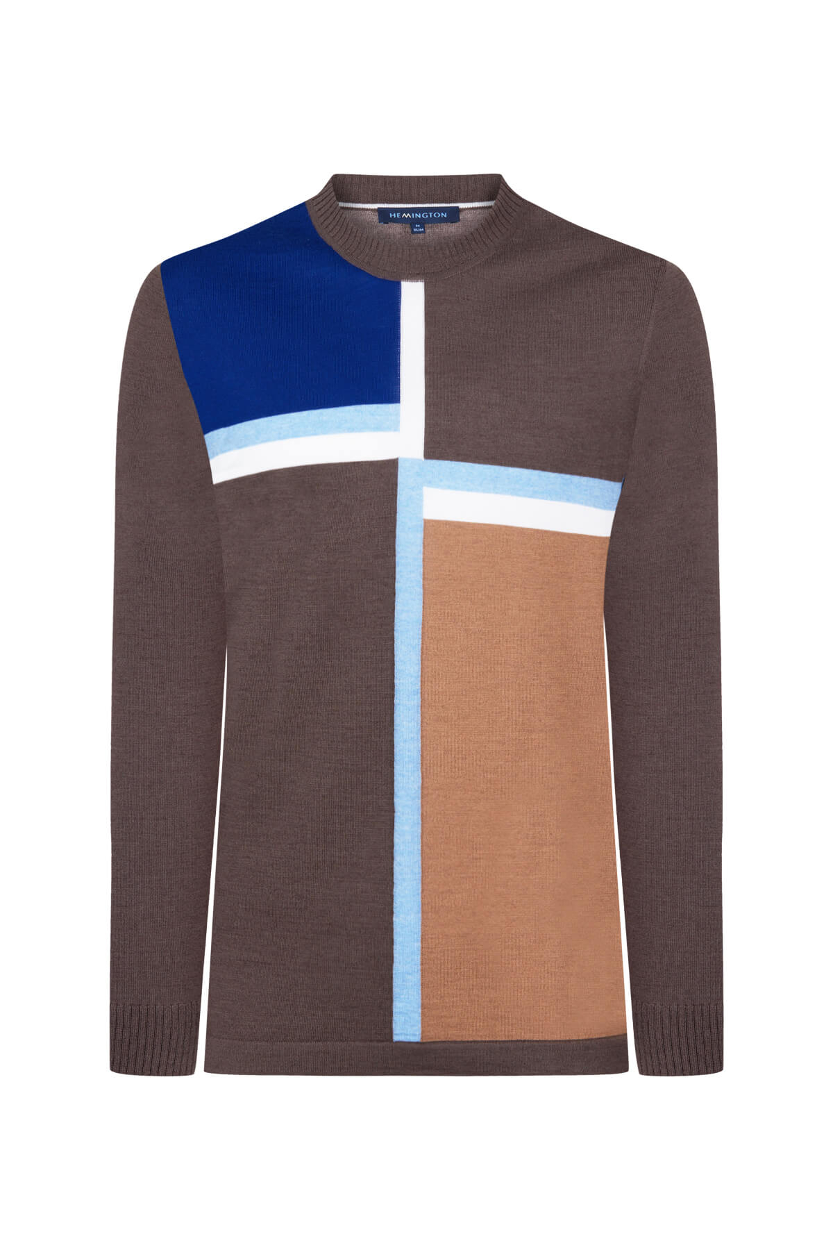 Çizgi Desen Bisiklet Yaka Kahverengi Triko