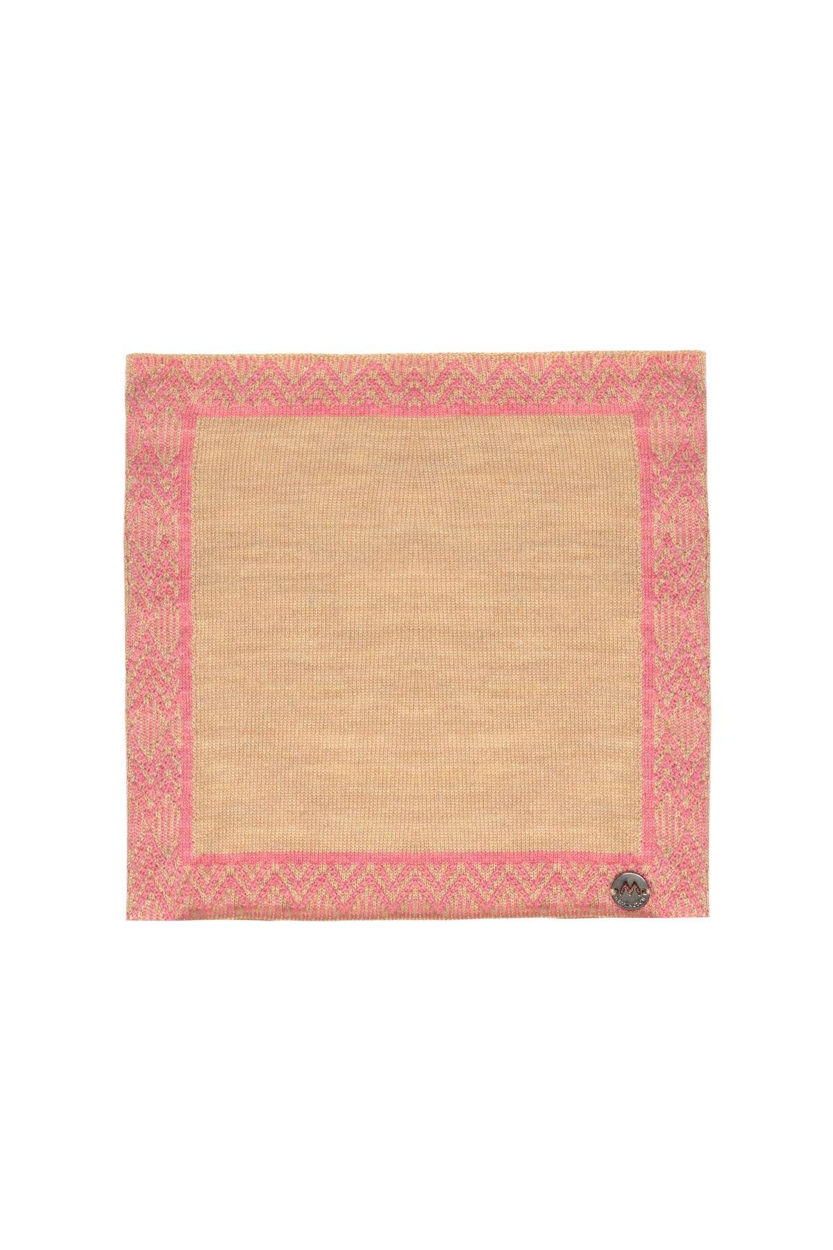 Çizgi Desenli İpek Karışım Camel-Pembe Örgü Mendil