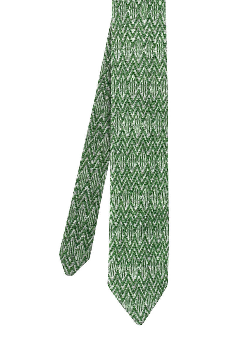 Hemington Çizgi Desenli İpek Karışım Gri-Yeşil Örgü Kravat. 4