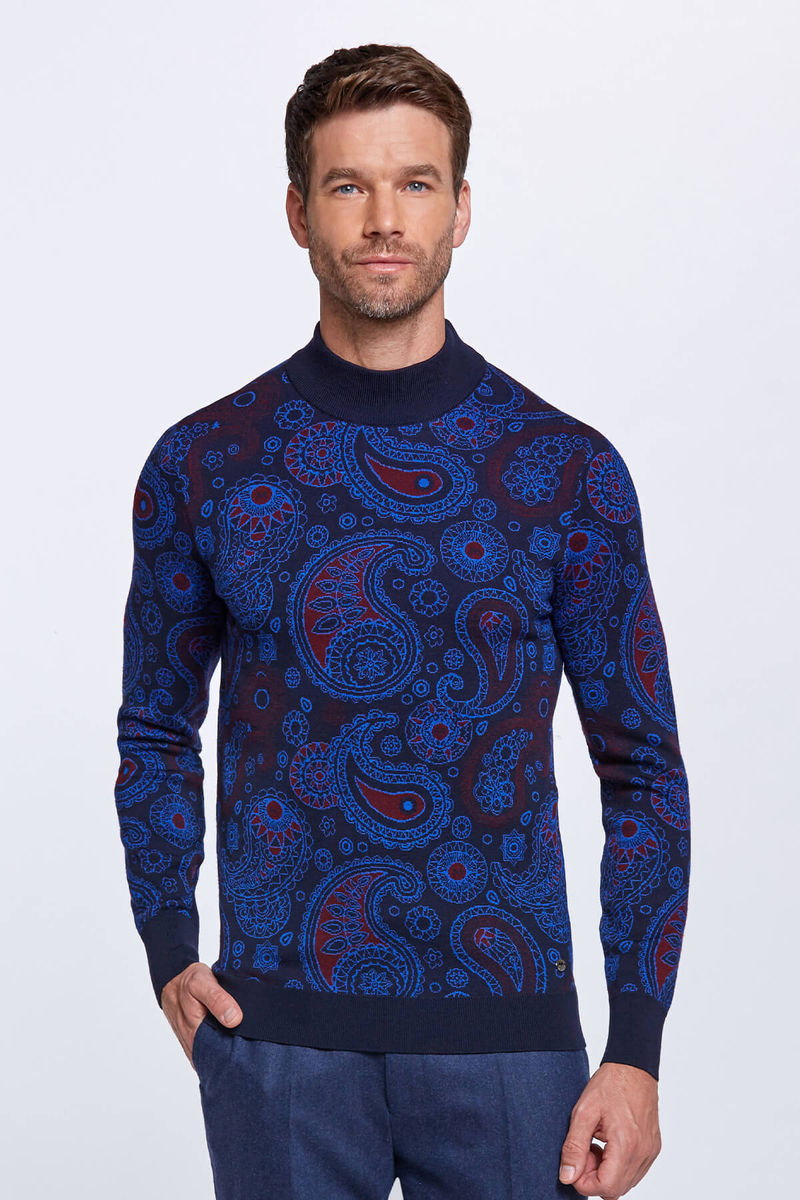 Hemington Desenli Balıkçı Yaka Merino Yün Lacivert Triko. 1 Hemington Desenli Balıkçı Yaka Merino Yün Lacivert Triko. 1
