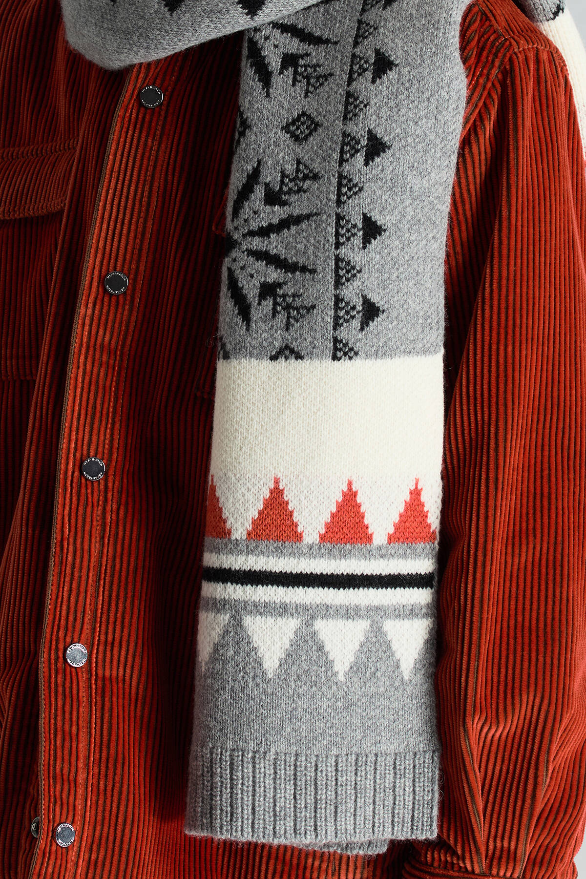 Desenli Kaşmir Karışım Gri Çocuk Atkı