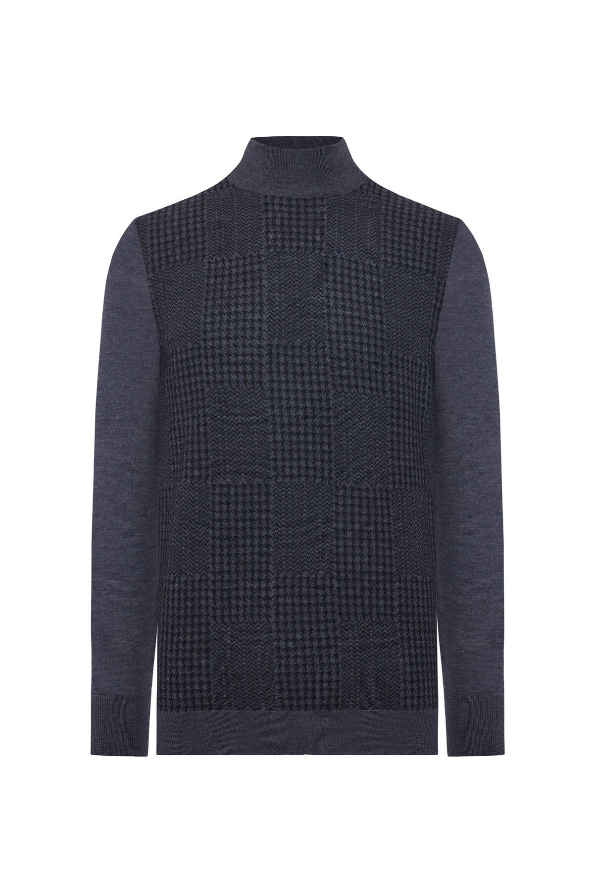 Desenli Lupetto Yaka Merino Yün Antrasit Triko