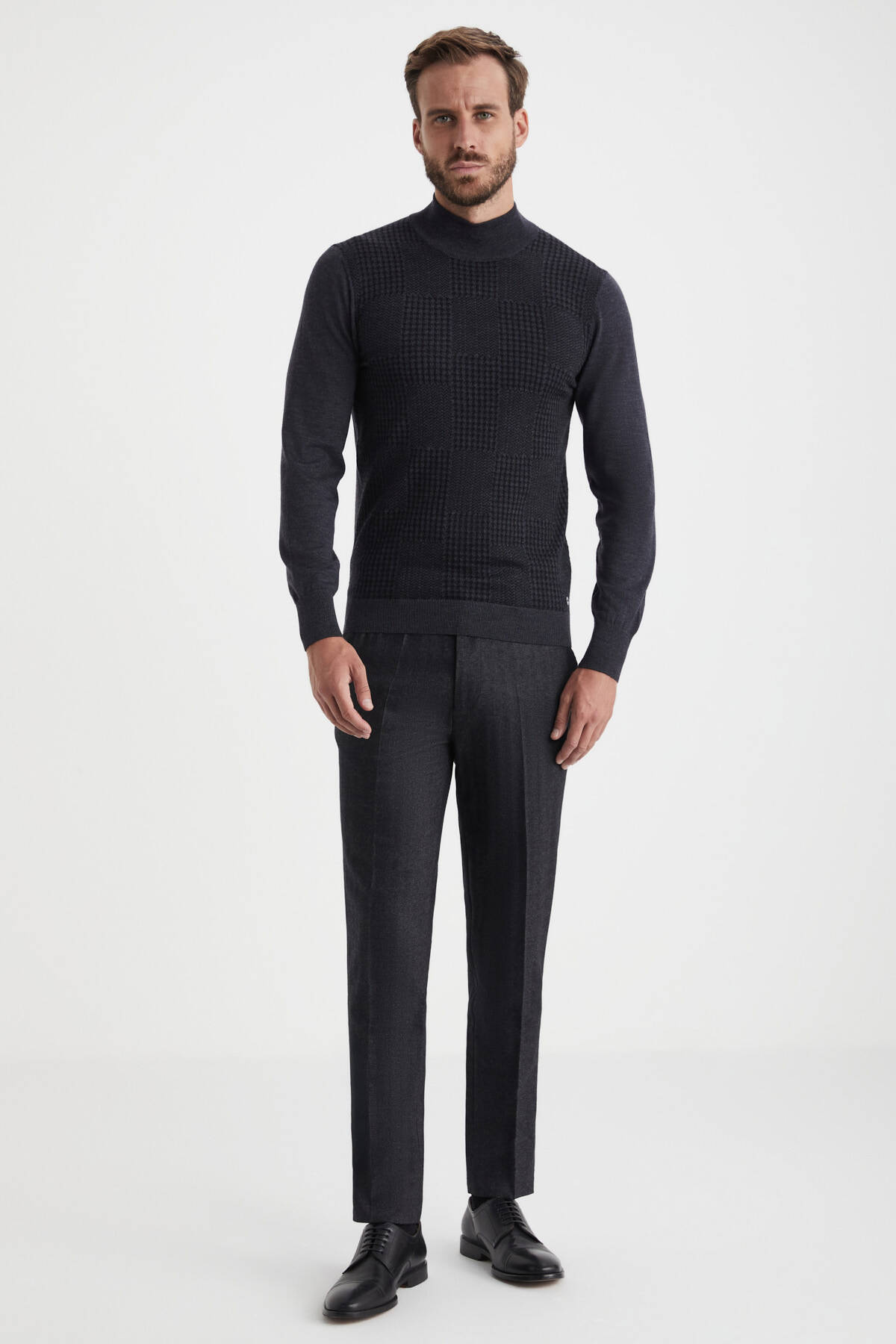 Desenli Lupetto Yaka Merino Yün Antrasit Triko