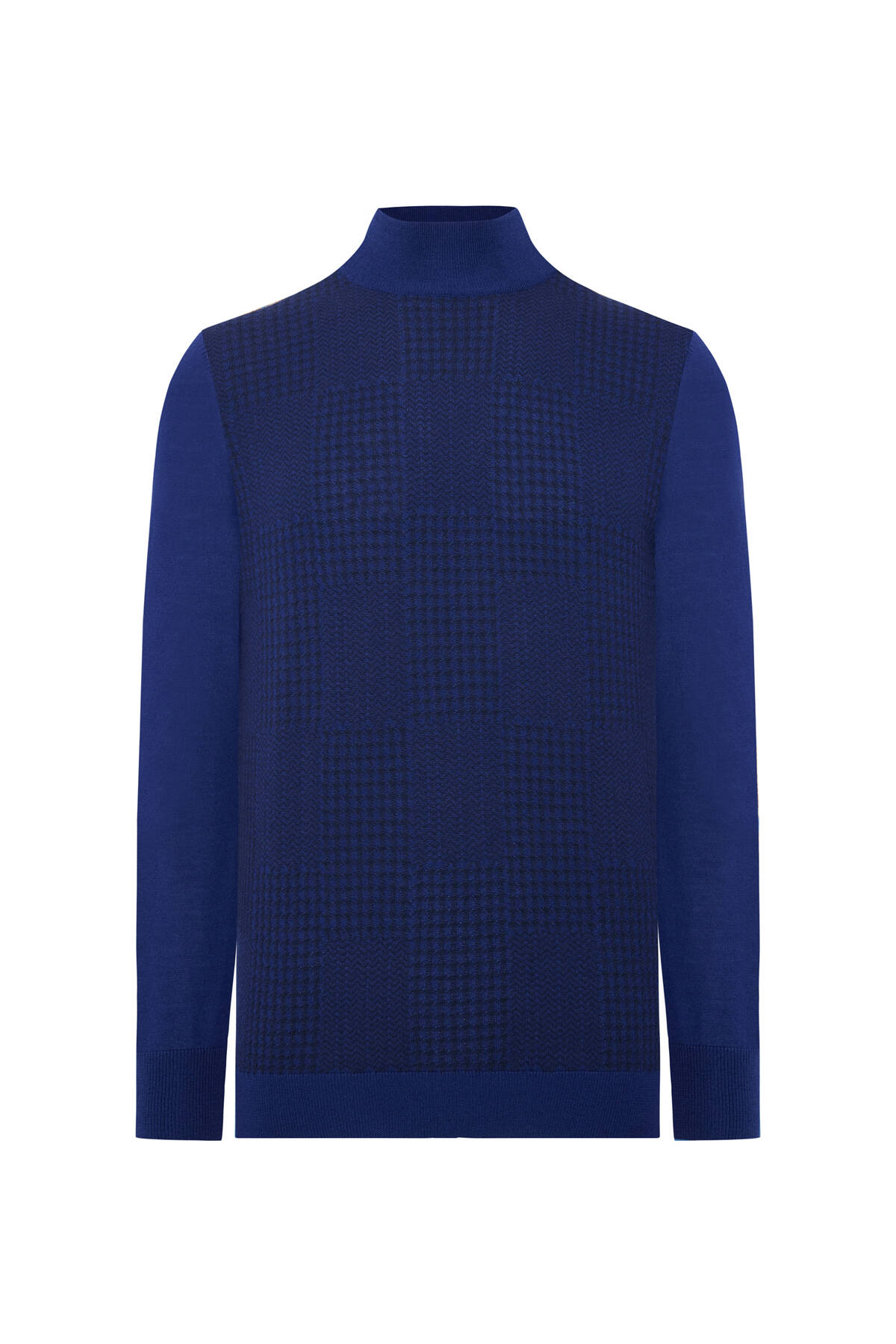 Desenli Lupetto Yaka Merino Yün Koyu Mavi Triko