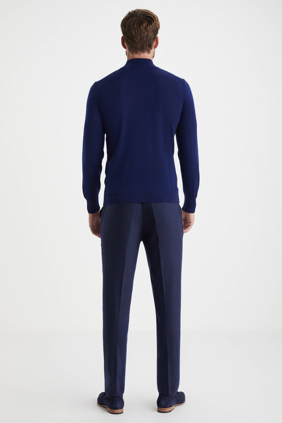 Desenli Lupetto Yaka Merino Yün Koyu Mavi Triko