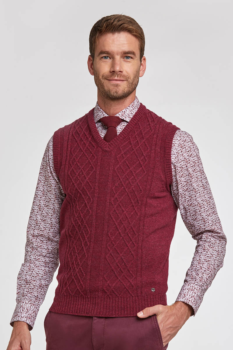 Desenli Merino Yün Magenta Süveter Desenli Merino Yün Magenta Süveter