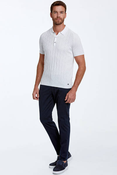 Hemington - Desenli Saf Pamuk Kırık Beyaz Triko Polo (1)