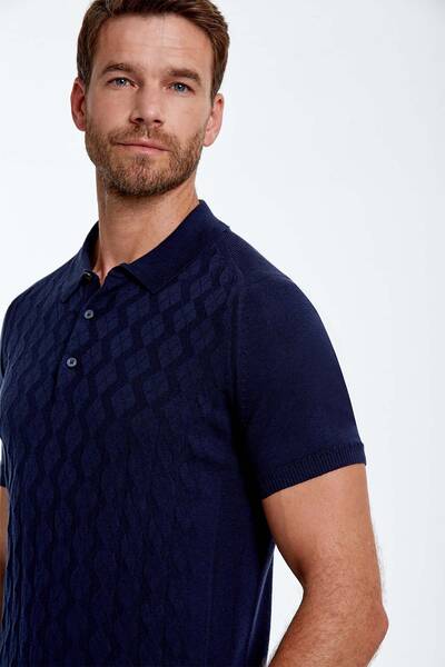 Hemington - Desenli Saf Pamuk Lacivert Triko Polo