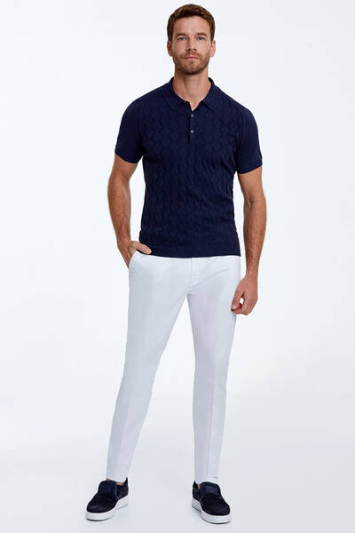 Hemington - Desenli Saf Pamuk Lacivert Triko Polo (1)