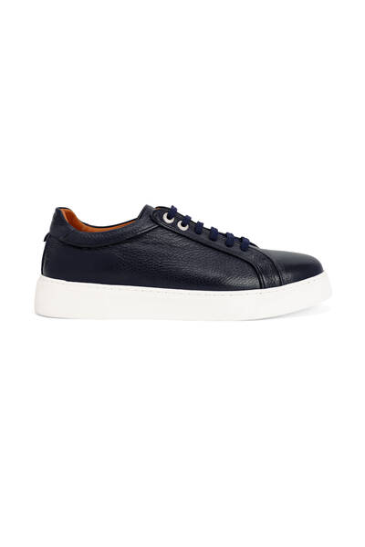 Doğal Deri El Yapımı Lacivert Sneaker