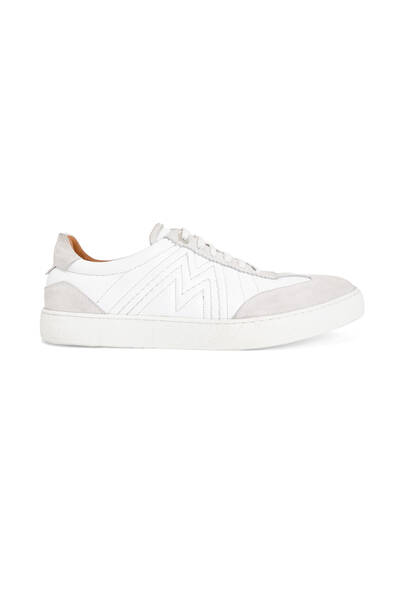 Doğal Deri M Logo Detaylı Beyaz Sneaker