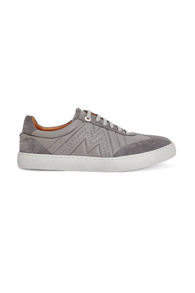 Doğal Deri M Logo Detaylı Gri Sneaker