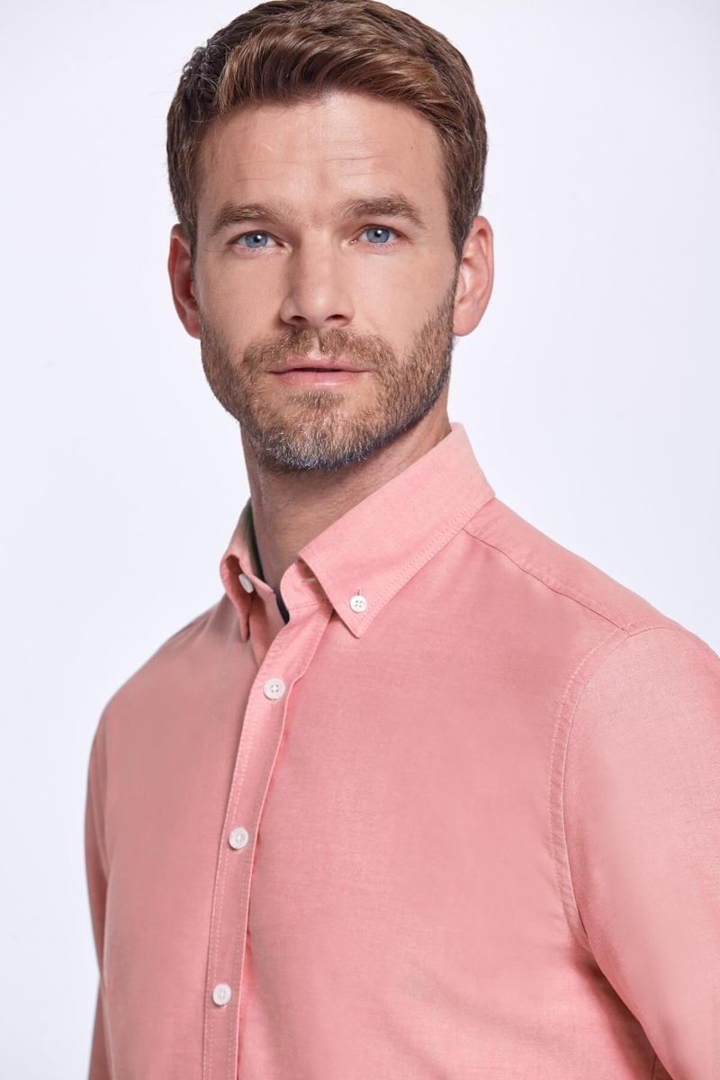 Hemington Düğmeli Yaka Pembe Saf Pamuk Gömlek. 4 Hemington Düğmeli Yaka Pembe Saf Pamuk Gömlek. 4