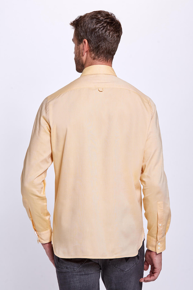 Hemington Düğmeli Yaka Sarı Saf Pamuk Gömlek. 4