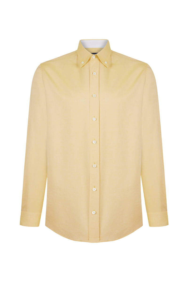 Hemington Düğmeli Yaka Sarı Saf Pamuk Gömlek. 8