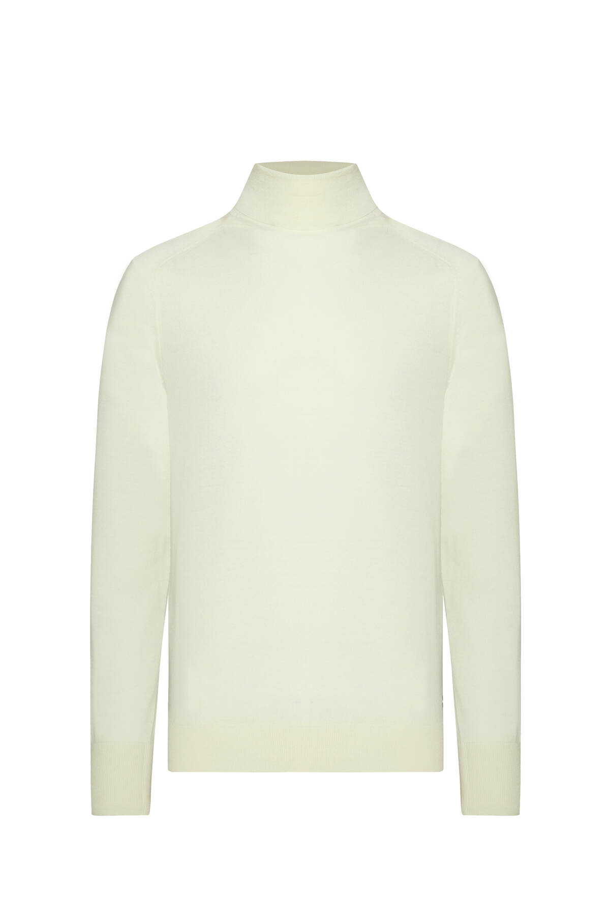 Ekru Boğazlı Slim Fit Merino Yün Triko