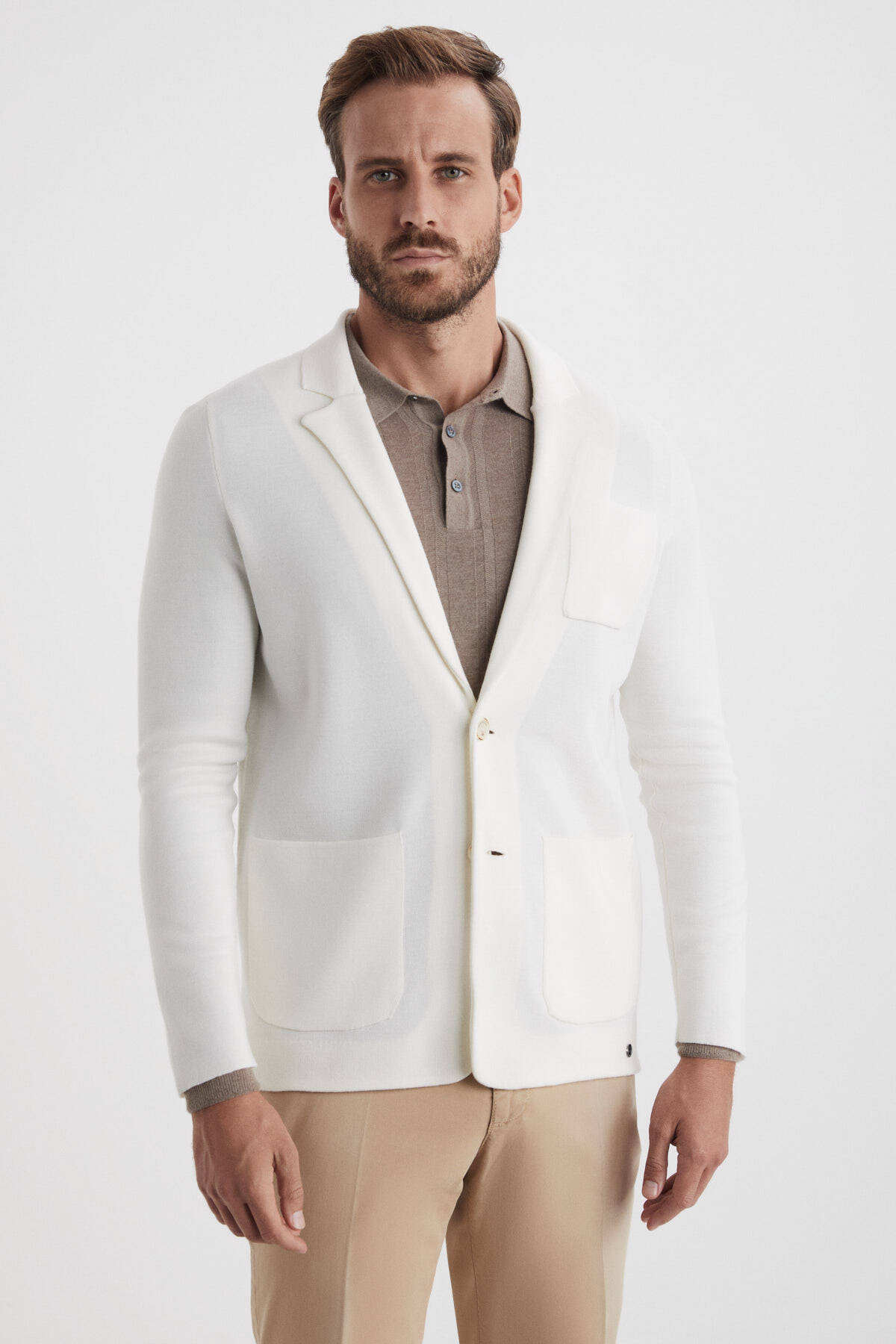 Extrafine Merino Ekru Triko Blazer Ceket