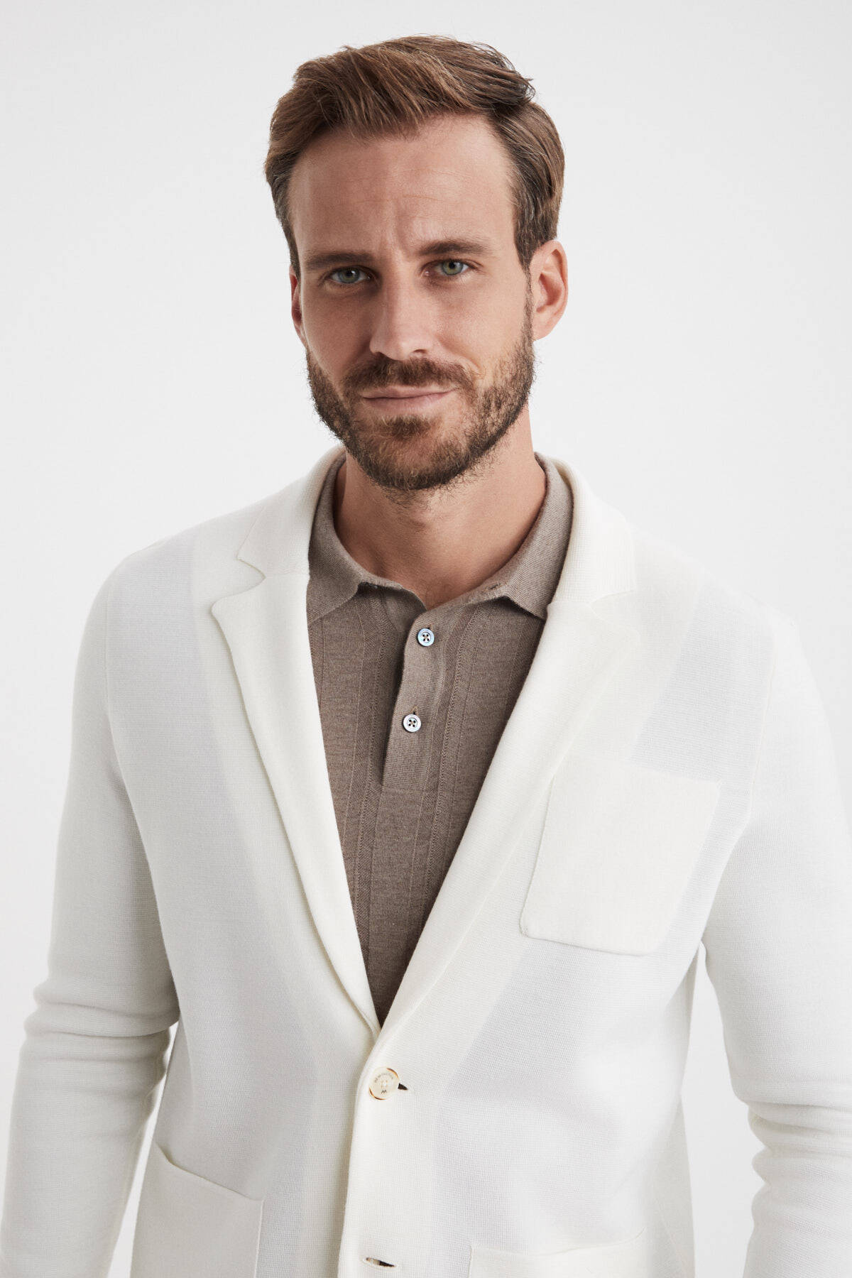 Extrafine Merino Ekru Triko Blazer Ceket