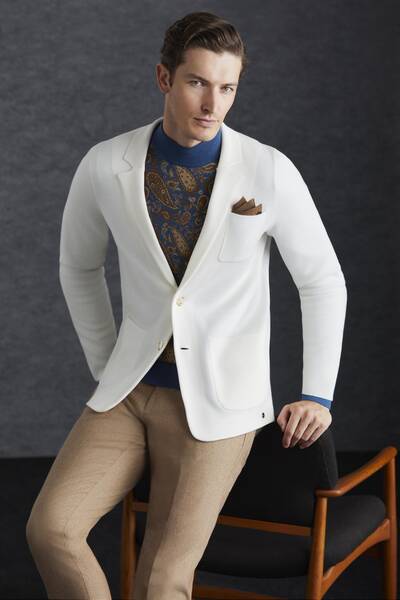 Extrafine Merino Ekru Triko Blazer Ceket - Hemington