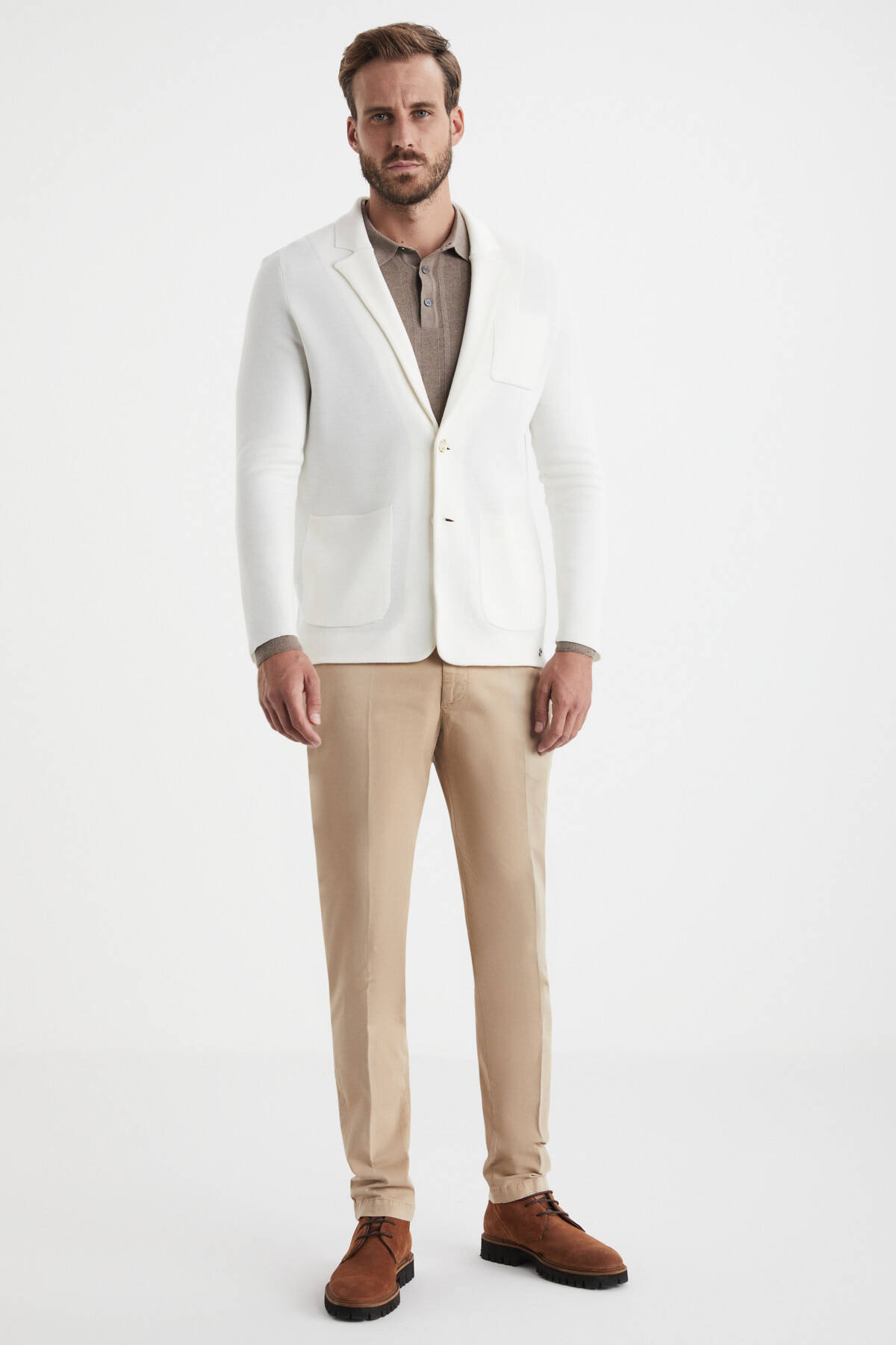 Extrafine Merino Ekru Triko Blazer Ceket