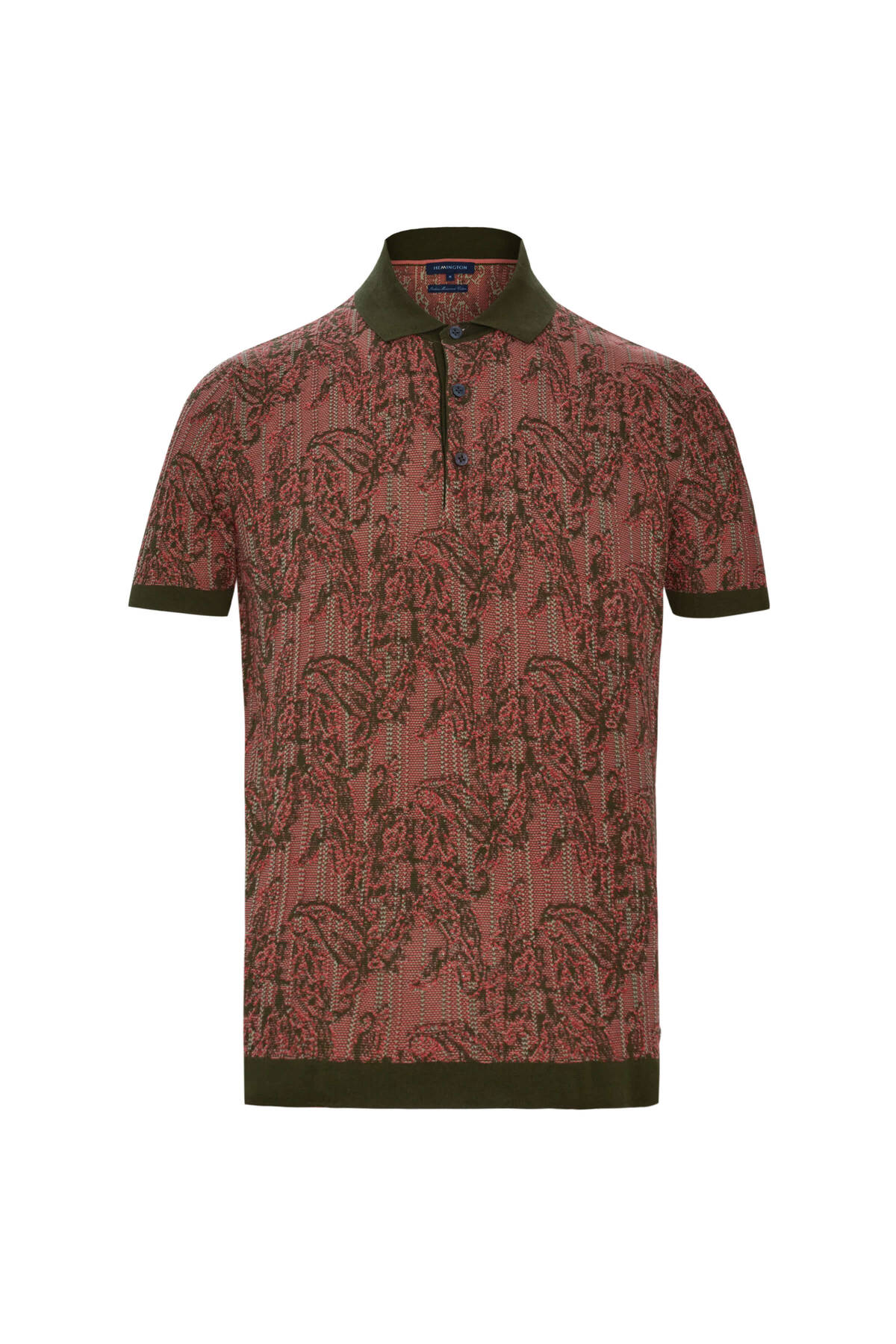 Etnik Desen Haki-Bordo Giza Pamuk Triko Polo