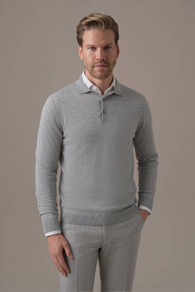 Extrafine Merino Açık Gri 3 Düğme Polo Triko - Hemington