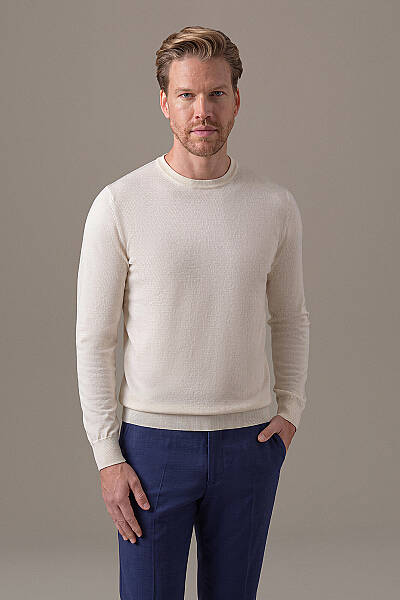 Extrafine Merino Bisiklet Yaka Beyaz Triko - Hemington