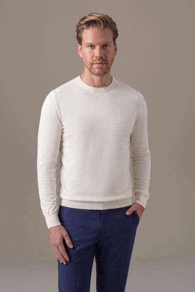 Extrafine Merino Bisiklet Yaka Beyaz Triko - Hemington