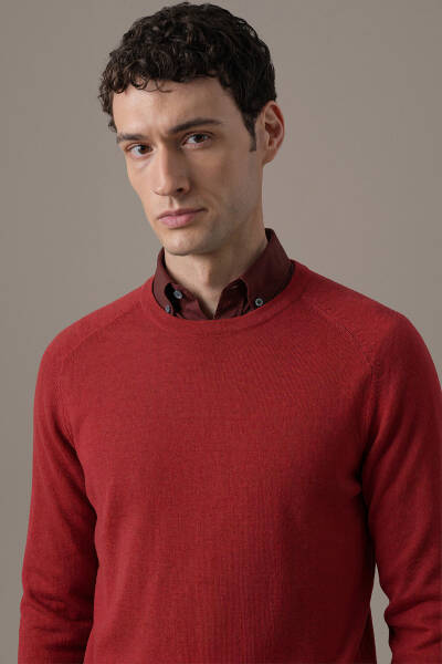 Extrafine Merino Bisiklet Yaka Kırmızı Triko - Hemington