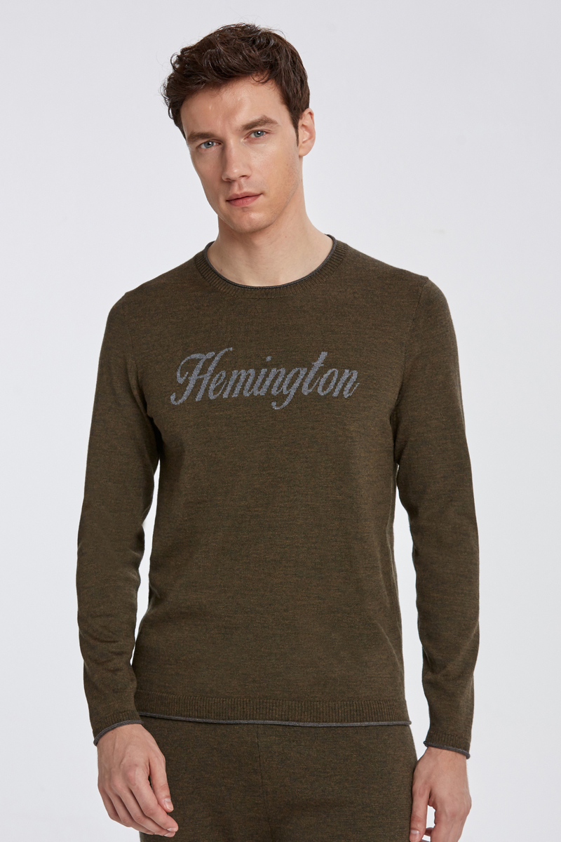 Hemington Extrafine Merino Koyu Yeşil Logolu Loungewear Triko. 1