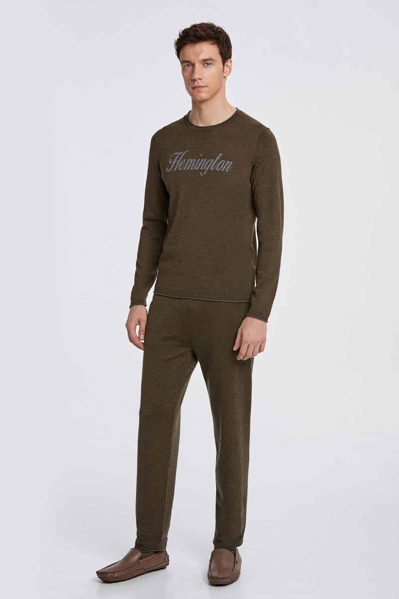 Hemington Extrafine Merino Koyu Yeşil Logolu Loungewear Triko. 2