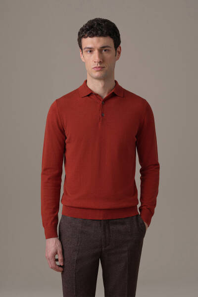 Extrafine Merino Kırmızı 3 Düğme Polo Triko - Hemington