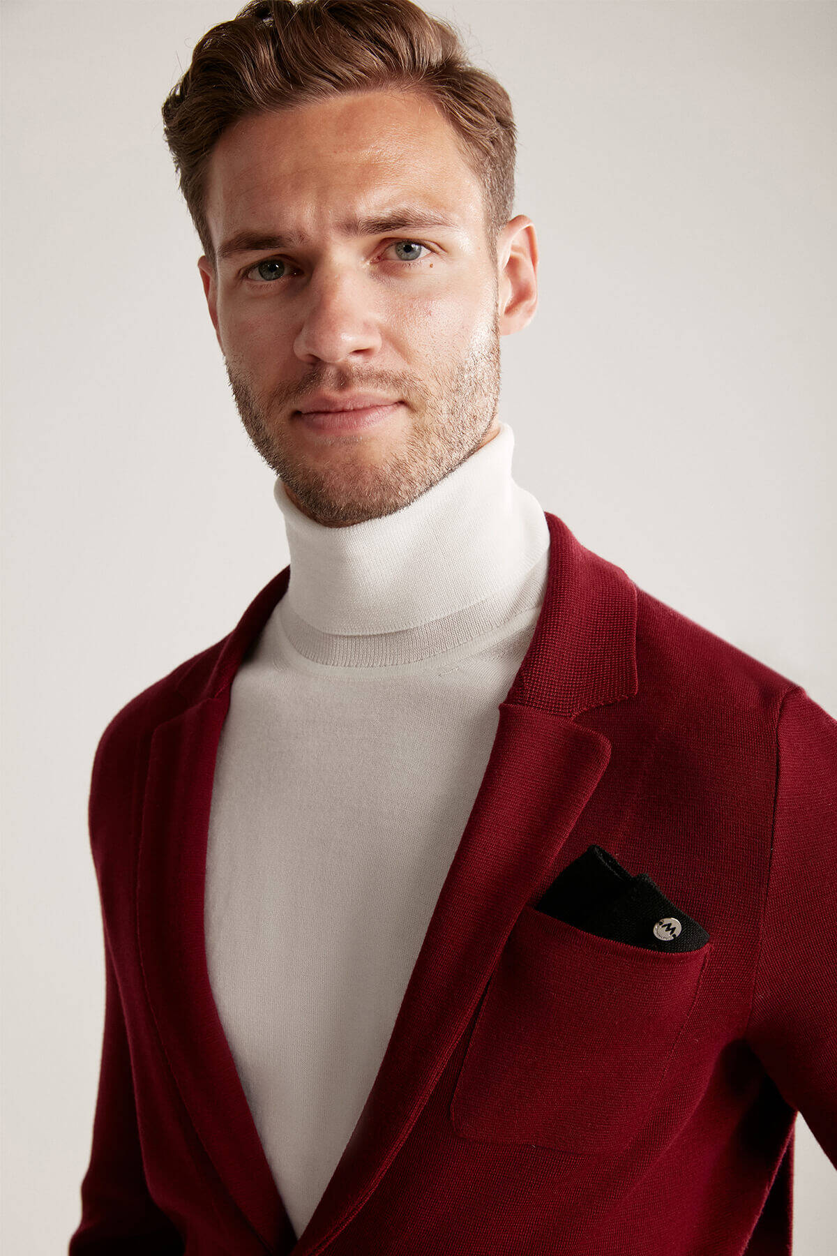 Extrafine Merino Triko Blazer Bordo Ceket