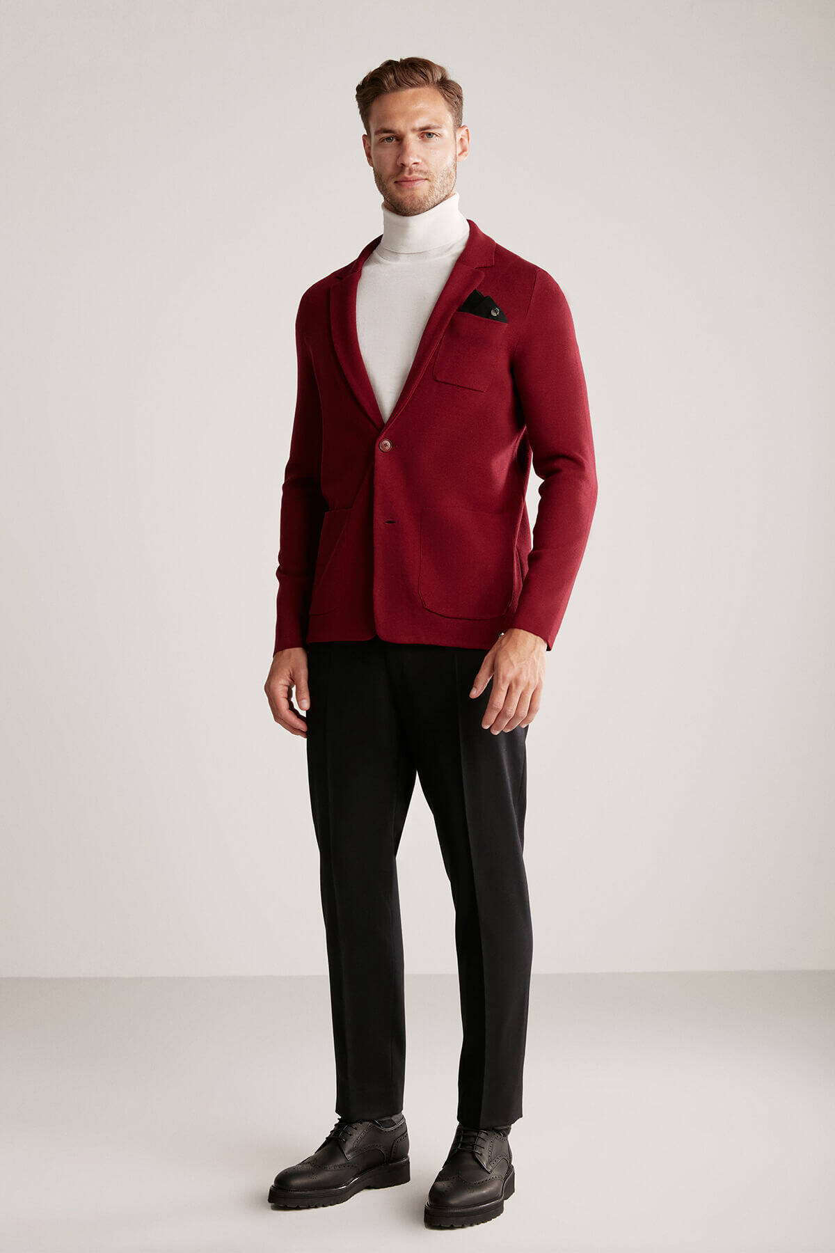 Extrafine Merino Triko Blazer Bordo Ceket