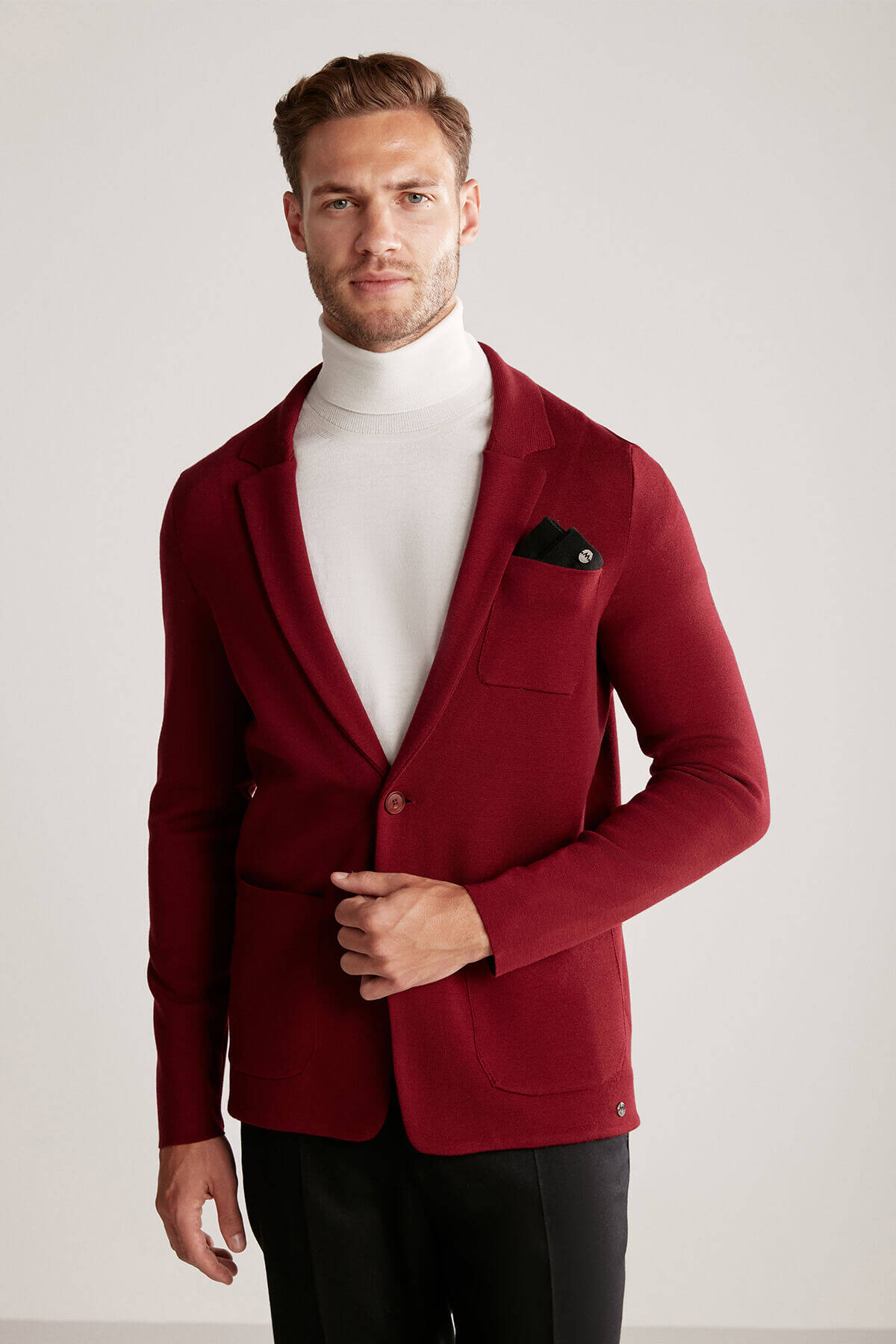 Extrafine Merino Triko Blazer Bordo Ceket